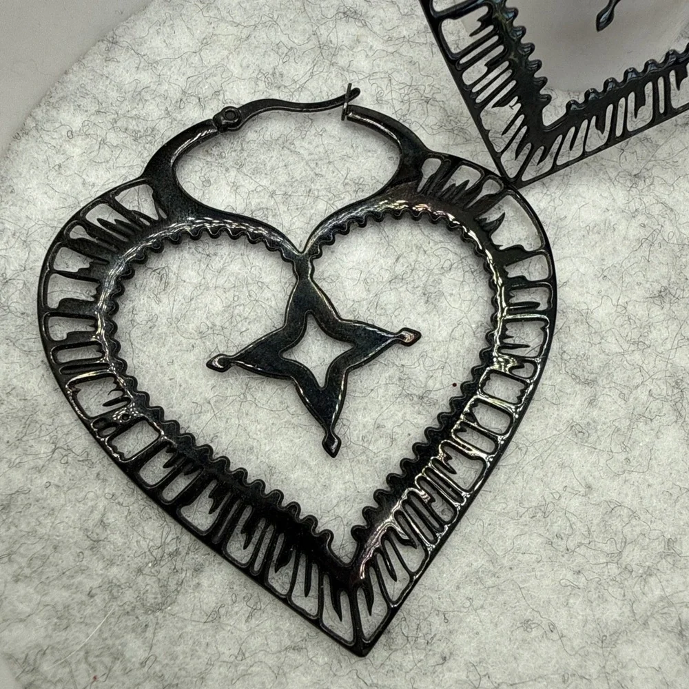 Sacred Heart Gothic Surgical Steel Earrings 2 1/2 Inches Long